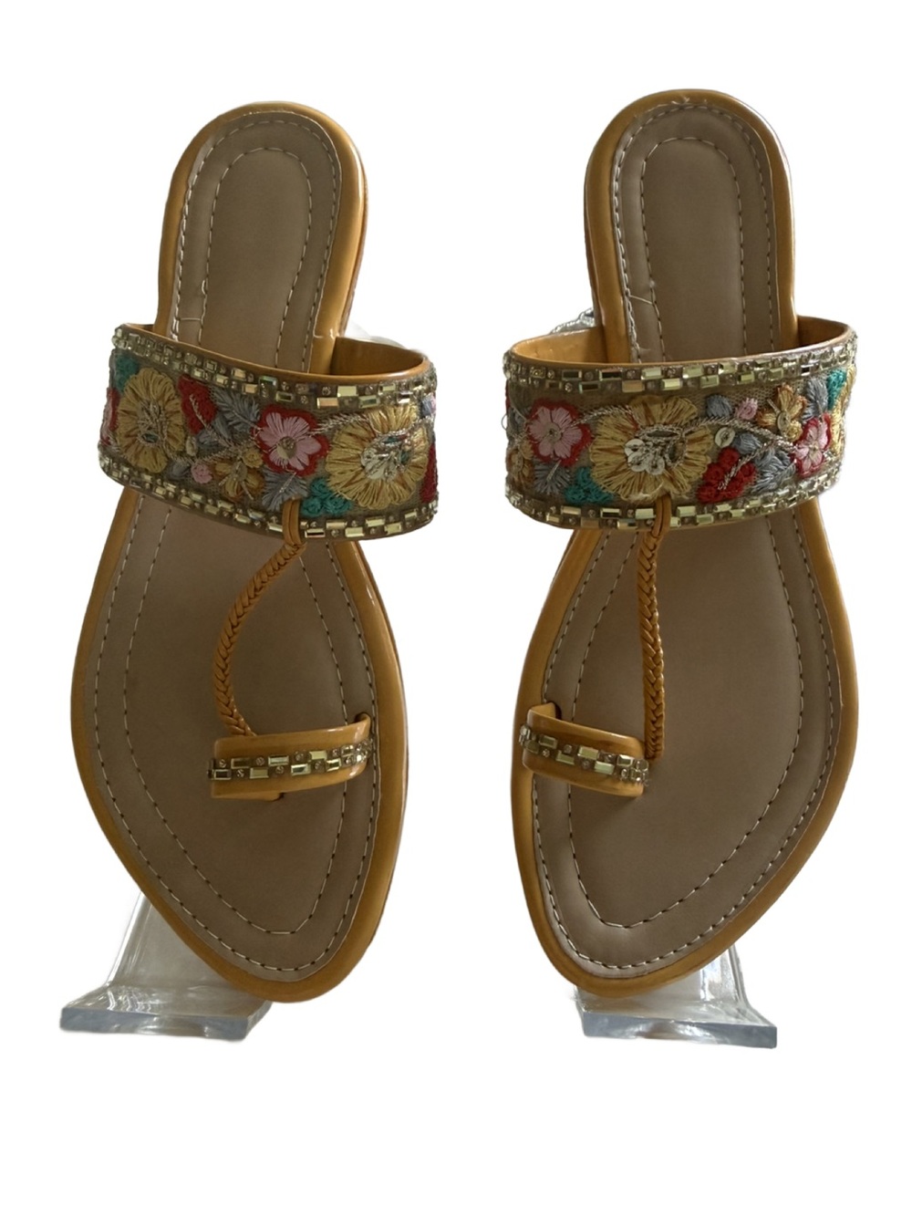 Floral Harmony Flat Toe Ring Sandals designed by Cobble Craze. 6.5